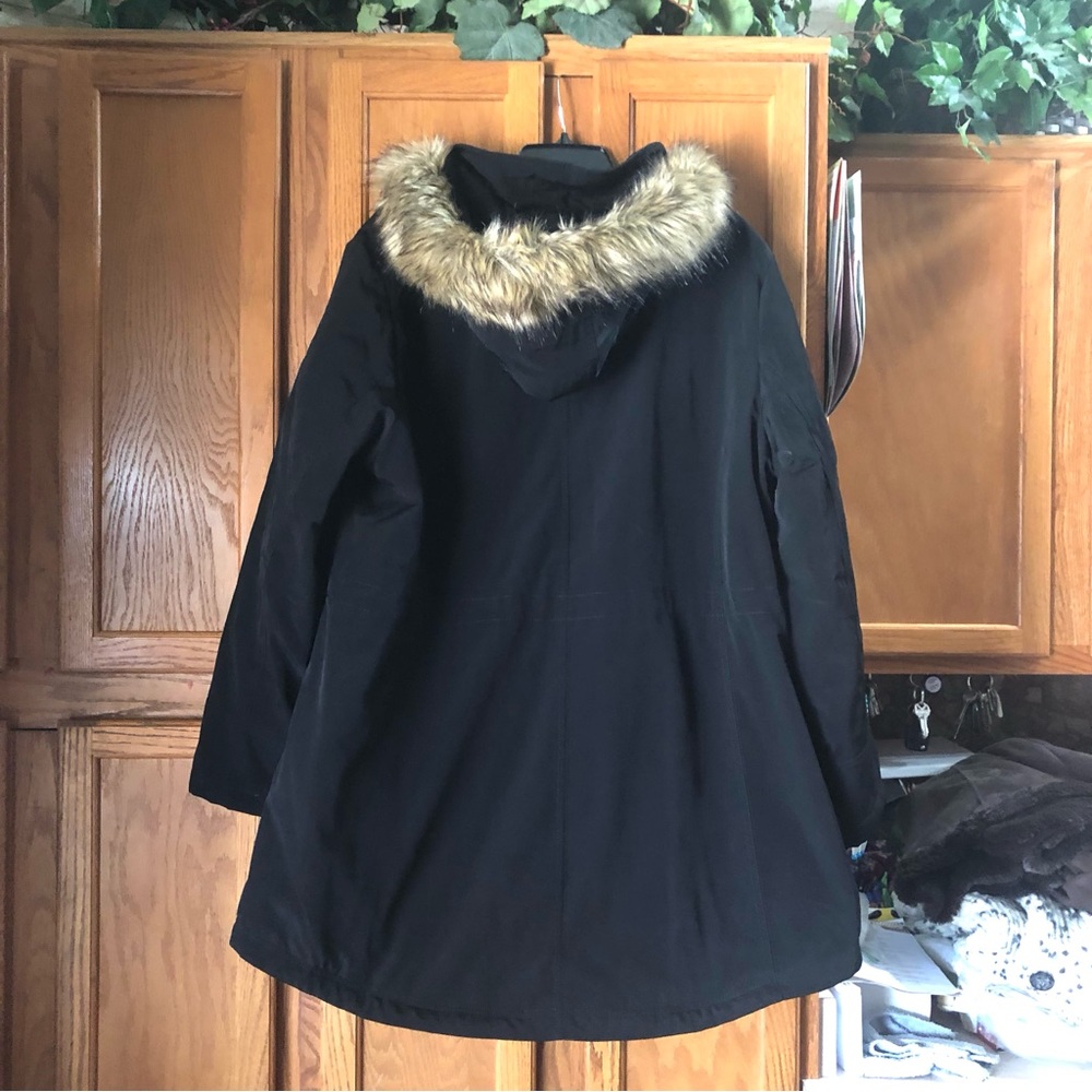 NWT Croft & Barrow Woman Black Winter Parka Coat Faux Fur Trim - 1X - Picture 9 of 15